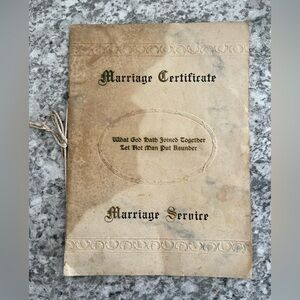 Antique Marriage Certificate & Service Program 1920